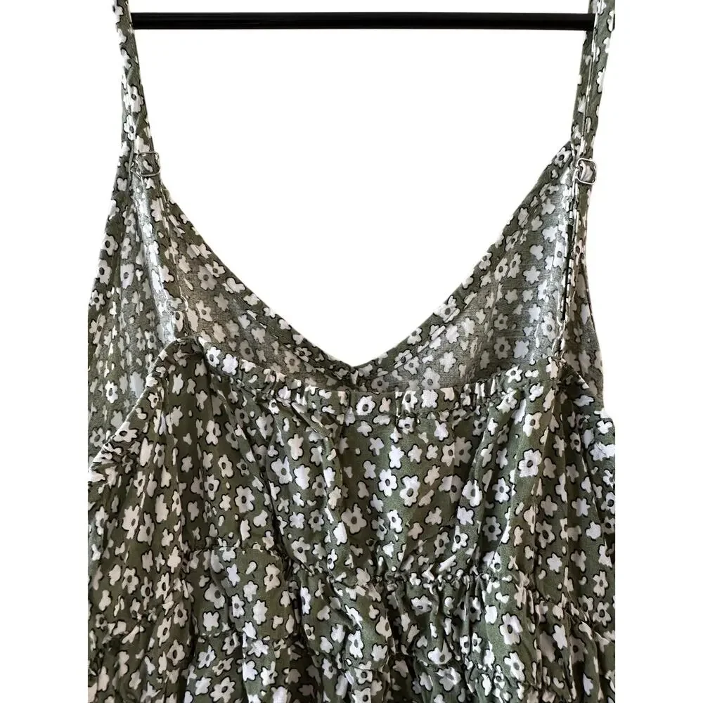 SHEIN Green White Floral Strapless Summer Dress Women Sz S